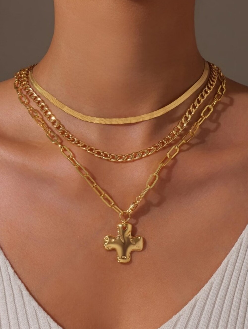14 K Gold Plated Brass Layered Cross Pendant Necklaces- Tarnish Free